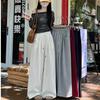 Women's High Waist Drawstring Wide Leg Pants Fall Korean Style Solid Color Relaxed Straight Drape Floor-Grazing Casual Trousers