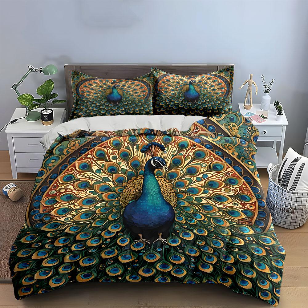 "Elegant Peacock Design Home Decor" Exquisite Three-piece Bedding Set Gift for Kids and Adults