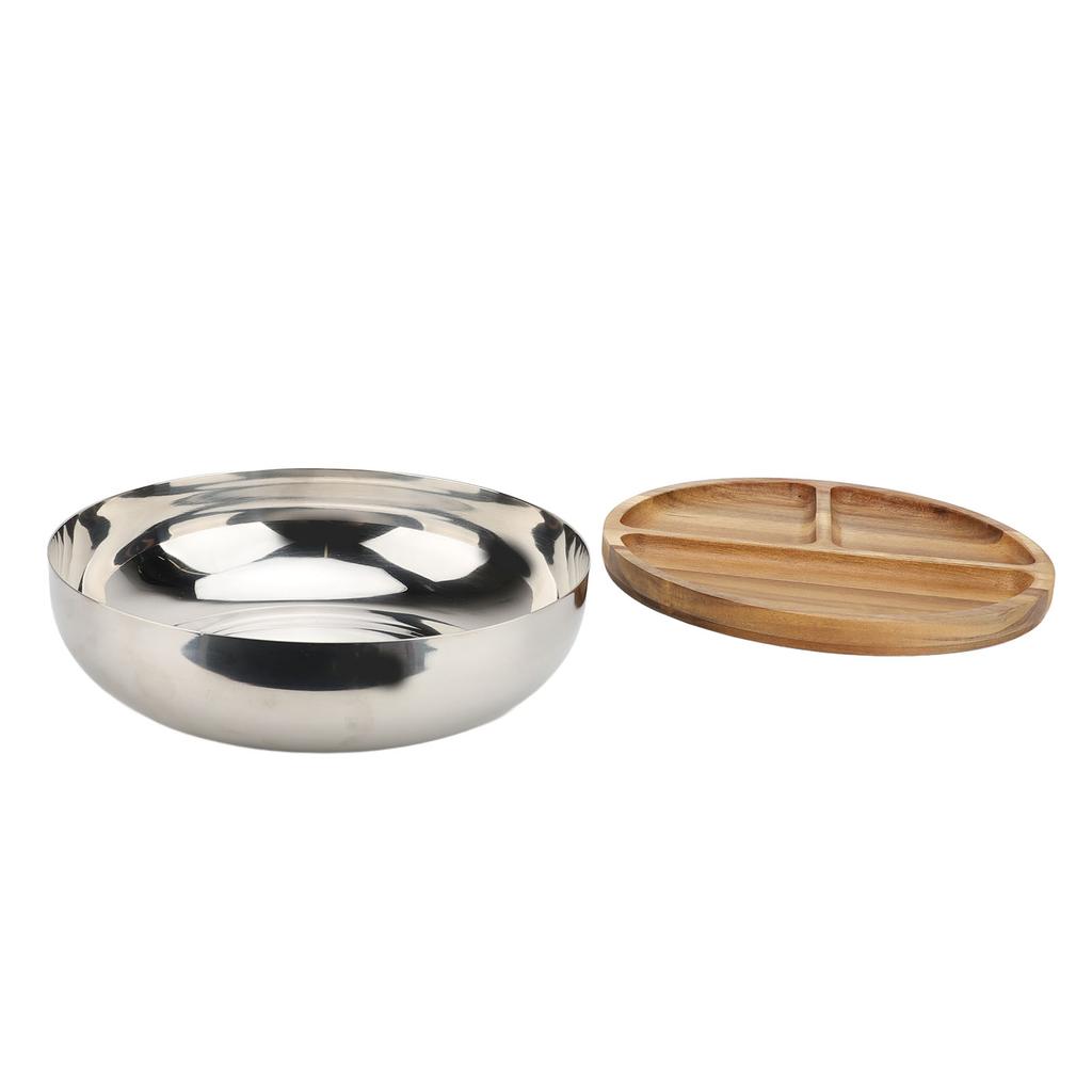 304 Stainless Steel Mixing Bowl Serving Bowl With Wood Lid Food Storage Salad Bowl For Kitchen Cooki