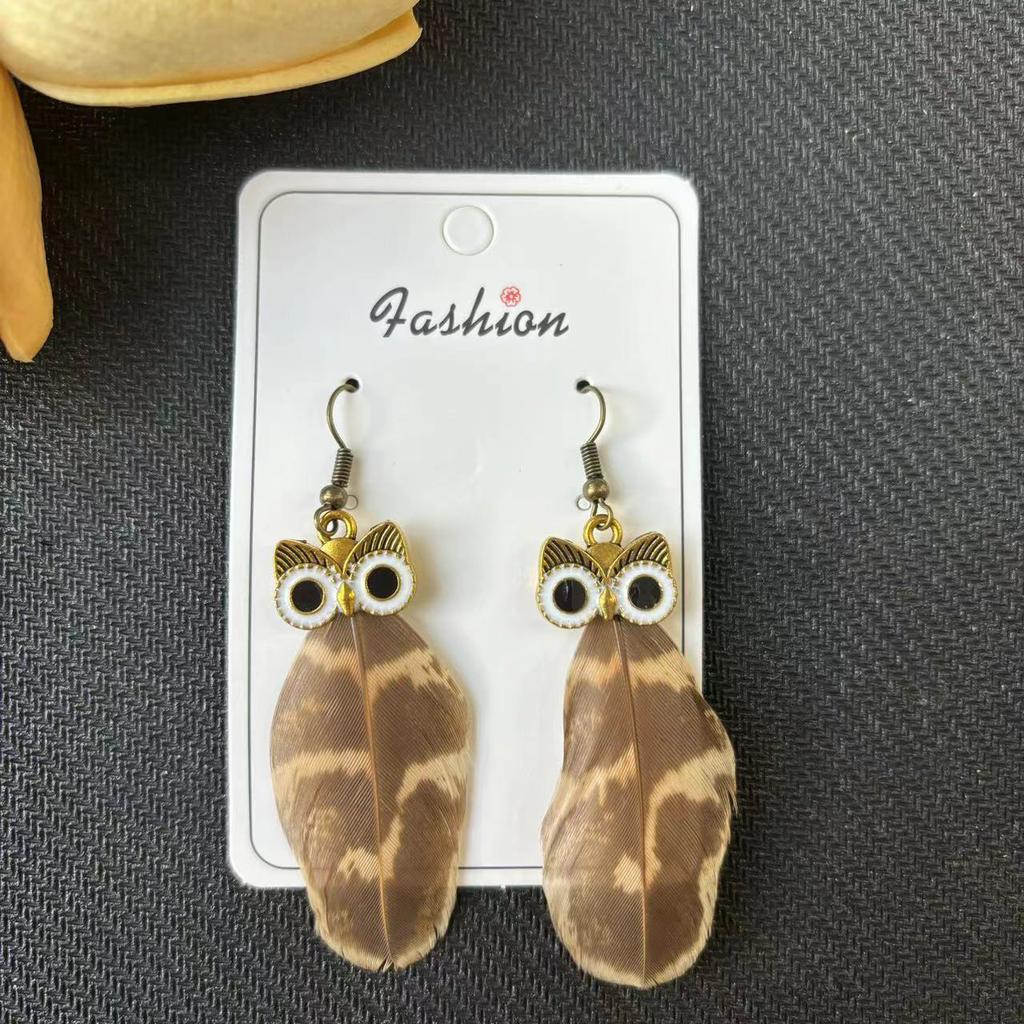 Vintage Cartoon Owl Peacock Feather Long Tassel Earrings Bohemian Ethnic Vacation Jewelry For Women
