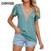 Summer Women's T-shirt Gold Lace V-neck Tile Short Sleeve Solid Color T-shirt Tops