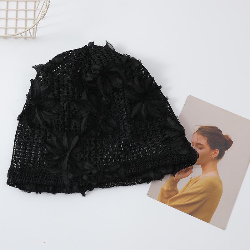 Korean 3D Flower Beanie for Women - Spring/Summer Fashion, Breathable, Lightweight, Large Head Fit, Slouchy Style