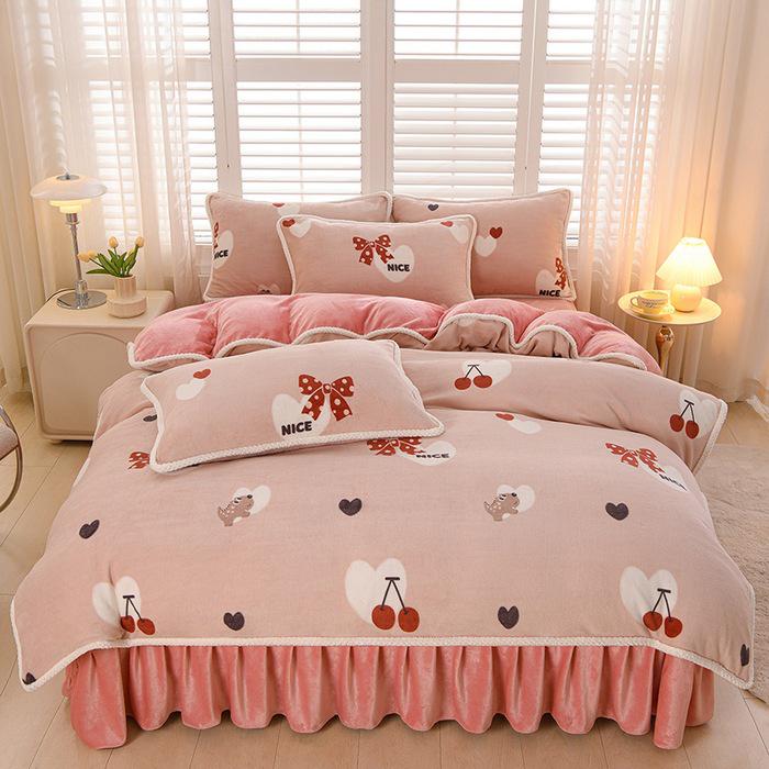 2025 Milch-Samt-Flanell 4-teiliges Set: Bettbezug aus Korallenfleece Klasse A