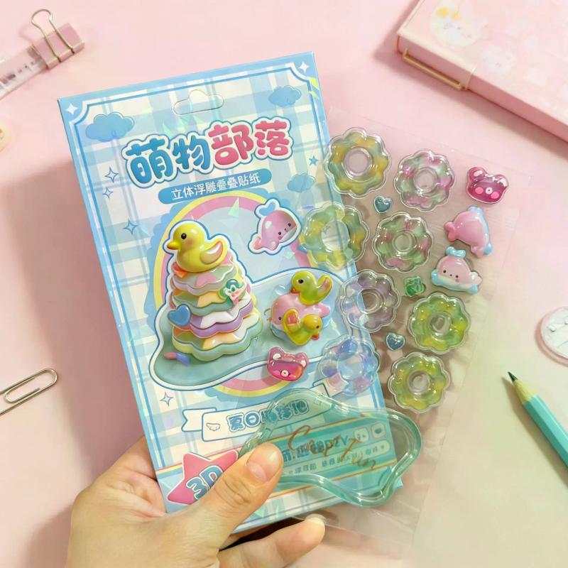 3D Solid Relief Cartoon Stacked Stickers Handmade Cute Crystal Stickers For Art Kids Diy Journal Phone Decoration