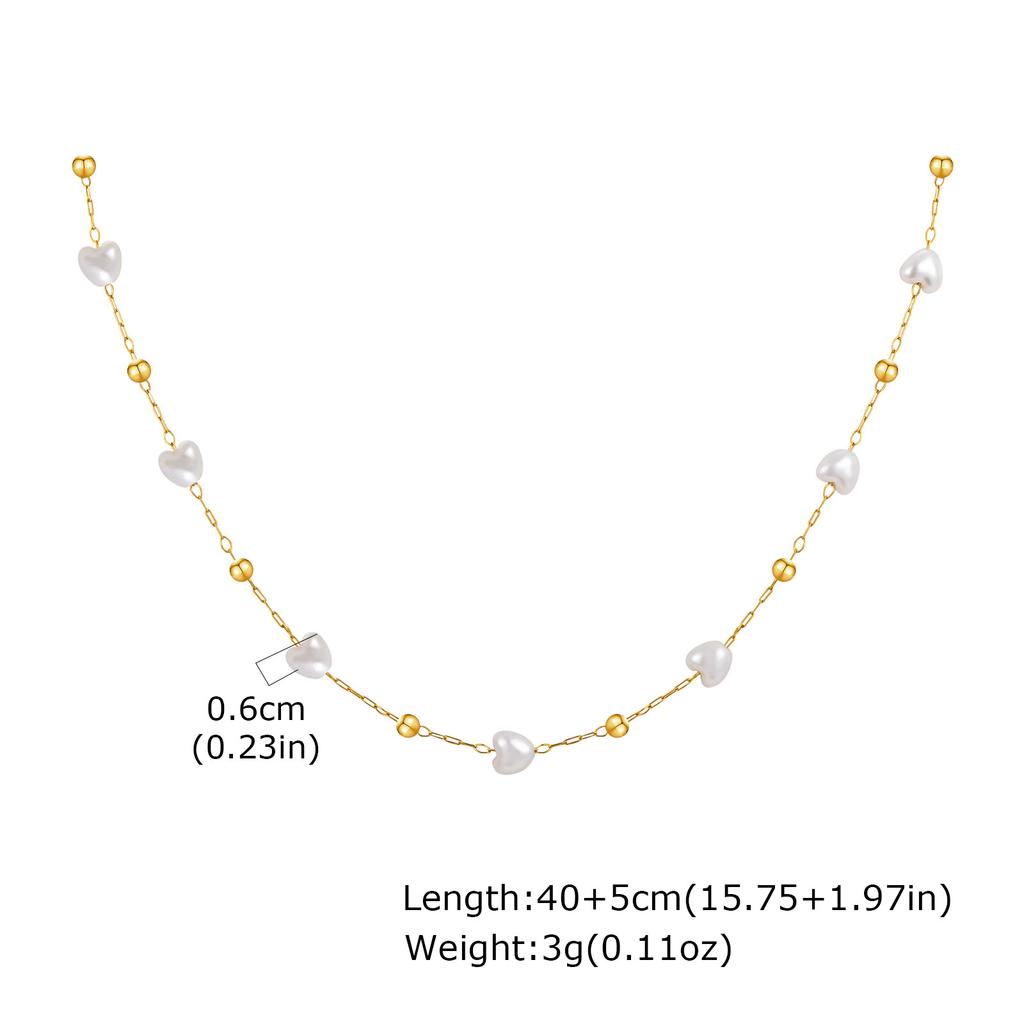 Baroque Irregular Pearl Necklace Stainless Steel Round Bead Heart Imitation Pearl Bracelet 18K Gold Nc-2159