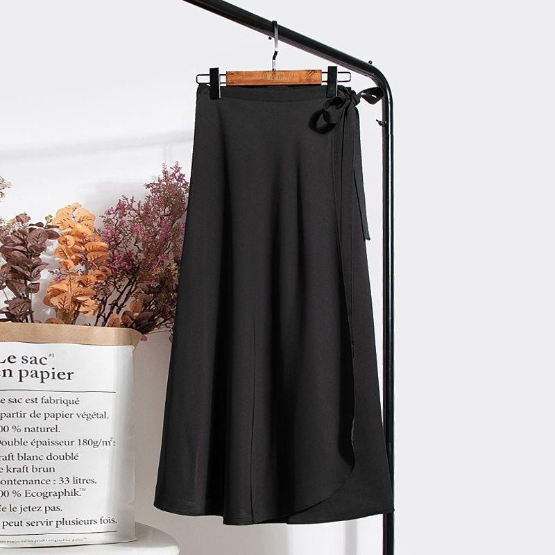 Summer Design One Piece Skitts Women High Waist Elegant Lace Up Chiffon Skirt Solid Color Thin Mid Length A-line Fallas