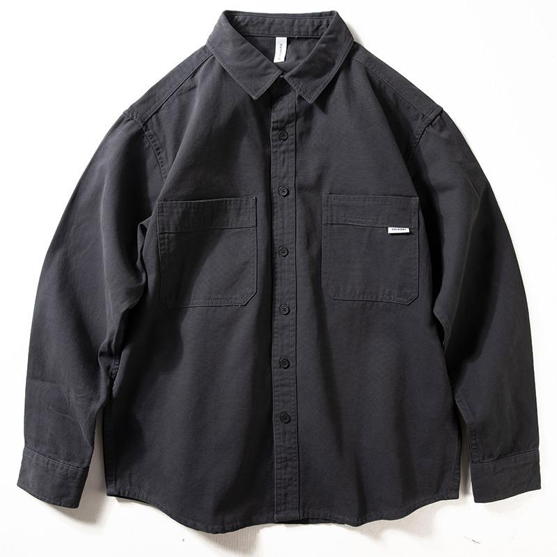 Men's Korean Style Retro Long Sleeve Work Shirt - Trendy, Loose, Versatile, Youth Casual Jacket with Pockets.