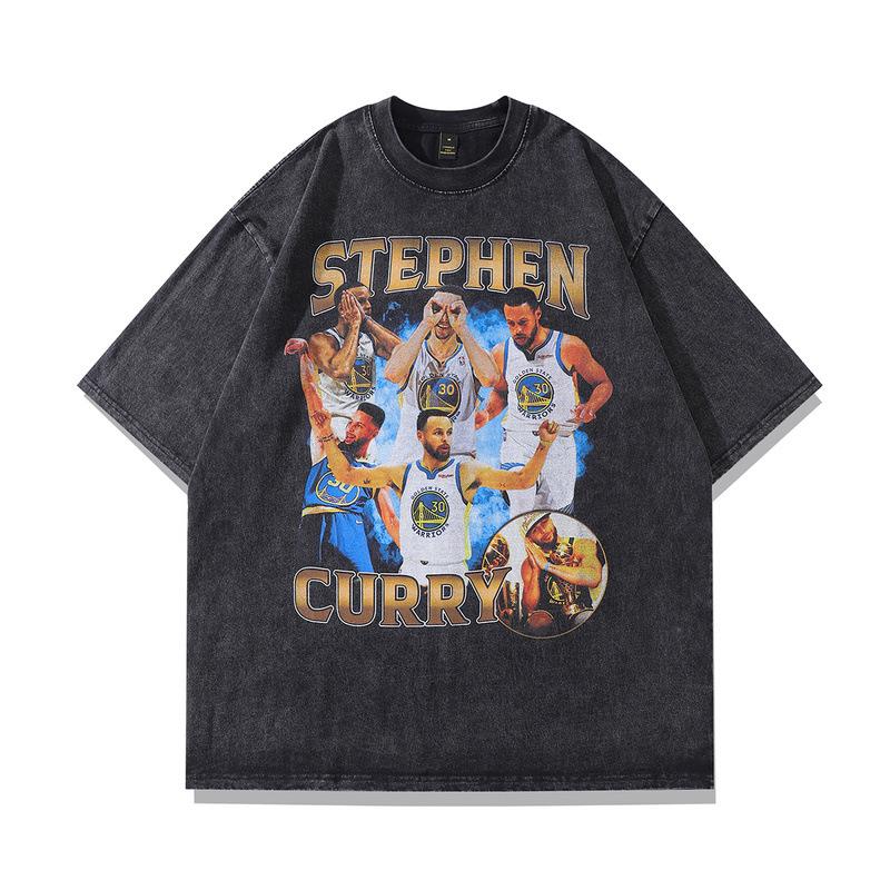 High Street Vintage Figure Hip Hop Rapper Printed Short Sleeve T-Shirt Men'S And Women'S Oversized Street Half Sleeves