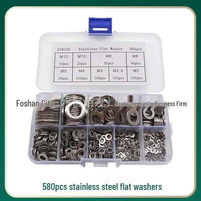 580-Piece Stainless Steel Flat Washer Set (M2-M12)