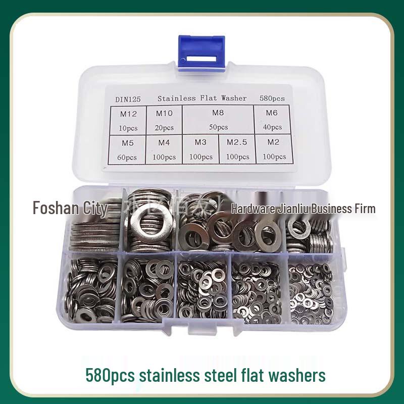 

580-Piece Stainless Steel Flat Washer Set (M2-M12)