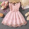 Sommerkleid für Mädchen: Süßes Prinzessinnen-Kleid mit Spitzen- und Tüll-Einsätzen und ärmellosem Design für junge Mädchen