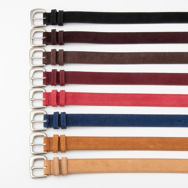 Design Niche Frosted Sued Belt for Women Silver Irregular Pin Buckle Decorative Jeans Waist Belt for Women