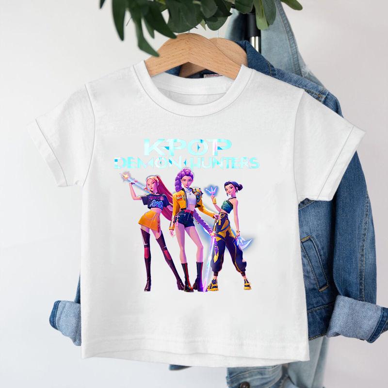 New KPop Demon Hunters Saja Boys Cartoon Boys T-shirt Round Neck Print Fashion Casual Top Children's T-shirt Kids Clothing