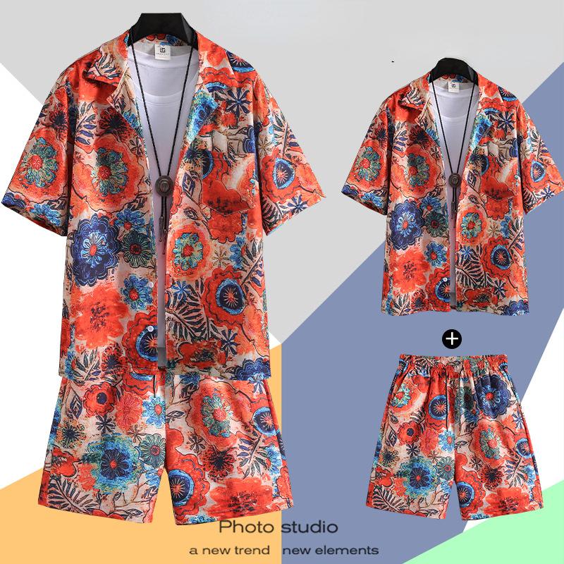 

Рубашки с цветочным принтом, комплекты с шортами, мужская модная рубашка с короткими рукавами и брюками большого размера с цветочным принтом, комплект костюмов, мужской спортивный костюм, одежда 5XL оранжевый