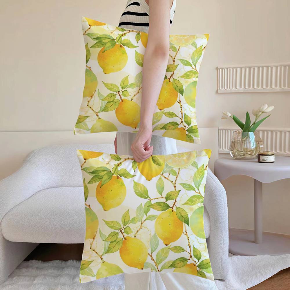 Refreshing Lemon - Floral Delight Pillow Case Anti-dustmite Pillowcase Invisible Zipper Silky Short Plush Sofa Cushion Cover