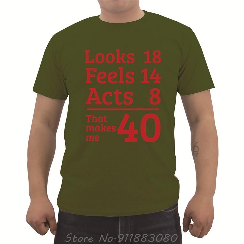 Unisexs Oneck Short Sleeve Tshirt Funny Looks 18 Feels 14 Acts 8 Really 40 40th Birthday Gift Unisexs T Shirts Casual Tees Tops