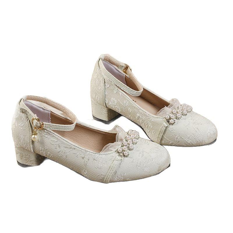 With Horse Dress Cheongsam Shoes High Heels Thick Heel Super Fairy Mary Jane Small Leather Shoes Hanfu Antique Women's Shoes