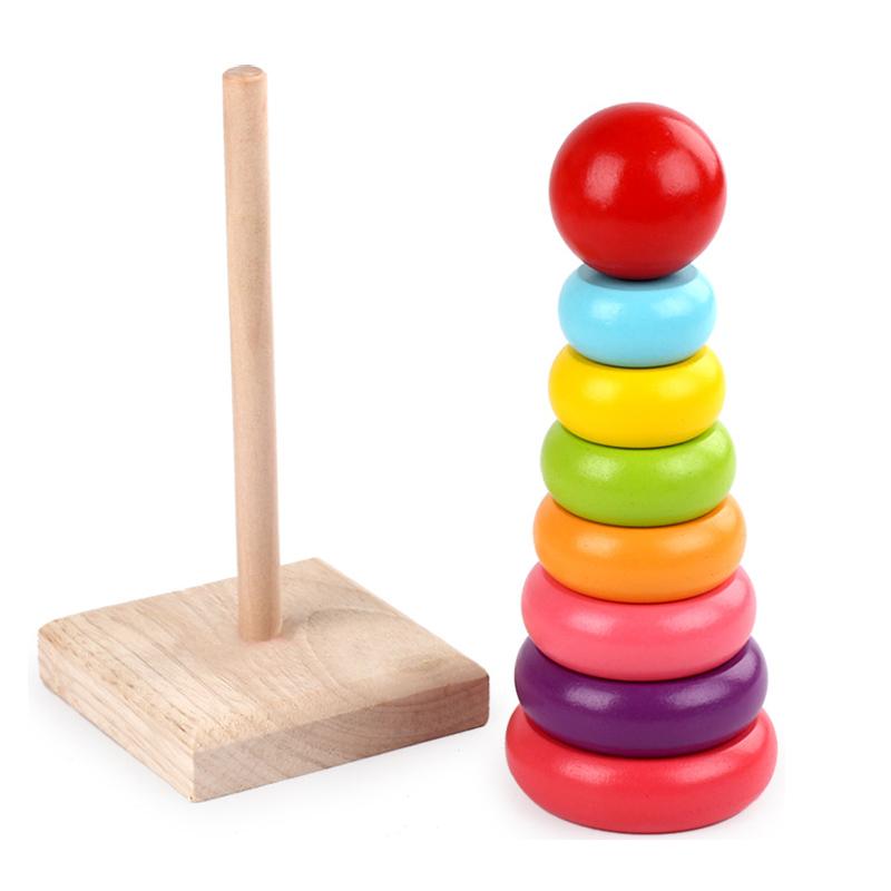 Wooden Rainbow Tower Children Educational Montessori Toys Childhood Learning Kids Colorful Wood Blocks for Christmas Gift TMZ
