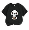Cute Bubble Tea Panda Print Kids Unisex Crew Neck Short Sleeve T-Shirt, 100% Cotton Casual Soft Breathable Tee for Boys Girls Daily Wear Holiday Gift