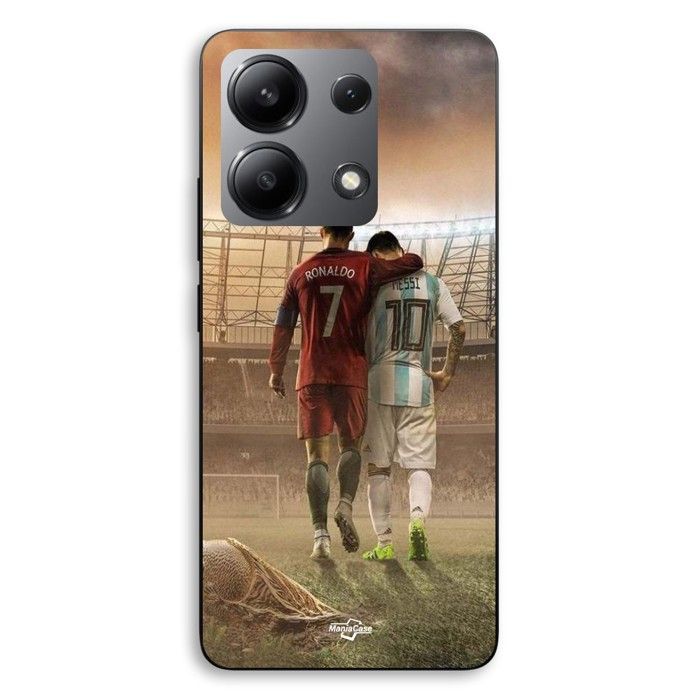 Coque de téléphone - MANIACASE - Xiaomi Redmi Note 13 4G - Noir - Silicone TPU - Cristiano Ronaldo Messi Goat