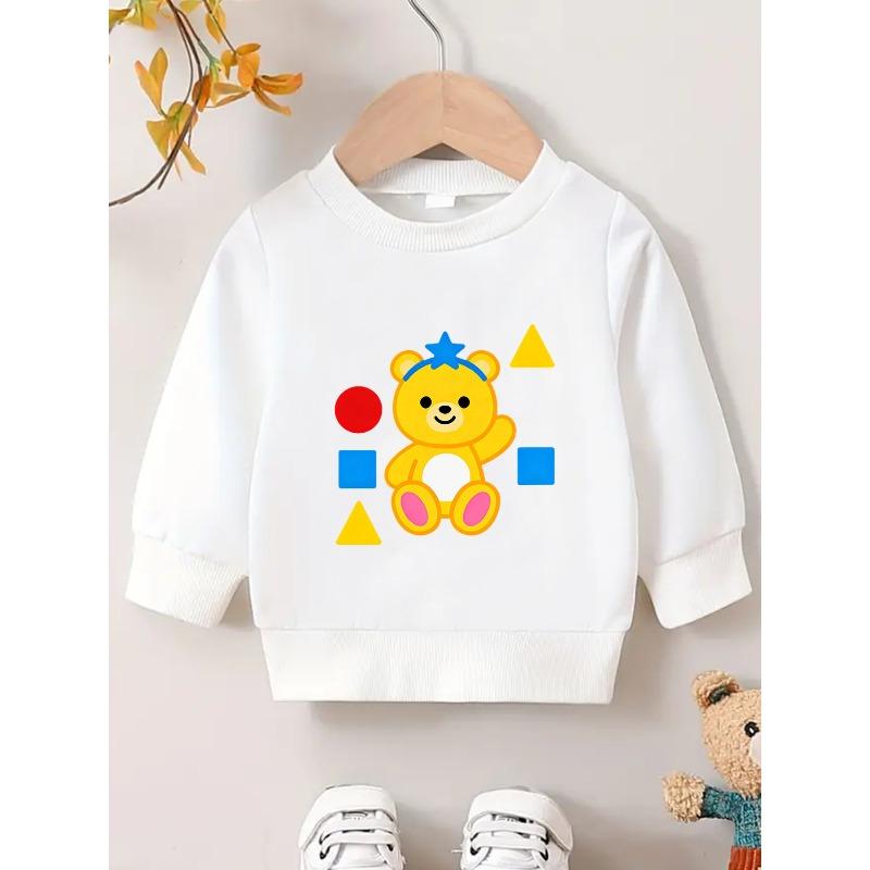 European Sizes Cartoon Yellow Bear Print, 0-3 Years Kids' Comfortable Soft Versatile Thin Kids' Crewneck Sweatshirt