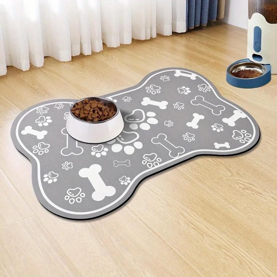 For Bone-Shaped Quick-Dry Pet Feeding Mat With Non-Slip Rubber Backing - Stain-Resistant Diatom Mud Dog & Cat Bowl Placemat