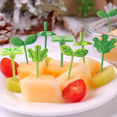 Cartoon Animal Fruit Picks & Bento Decor: 3D Small Green Leaf Forks, Cross-Border Bestsellers