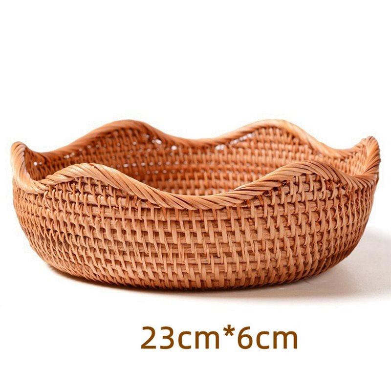 A84E-Retro Handmade Woven Basket Decorative Storage Bamboo Basket Storage Basket Home Water Fruit Basket