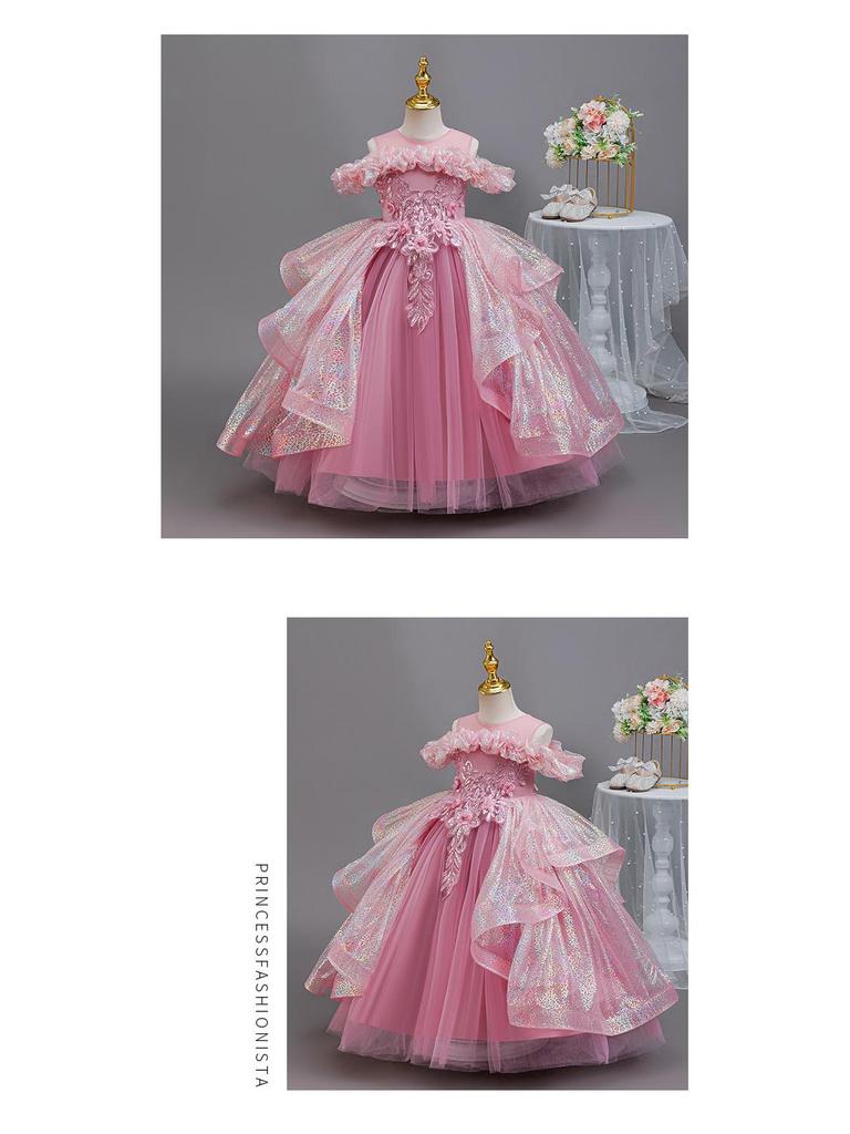 Dziewczęca Sukienka Księżniczki z cekinami na Wesela, Występy na Pianinie, Urodziny i Wieczorne Imprezy