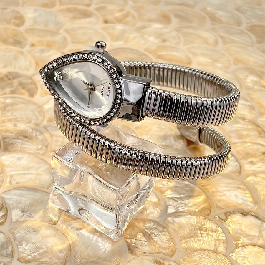 Damen Armbanduhr mit Tropfenförmigem Kopf und Schlangenförmigem Armband