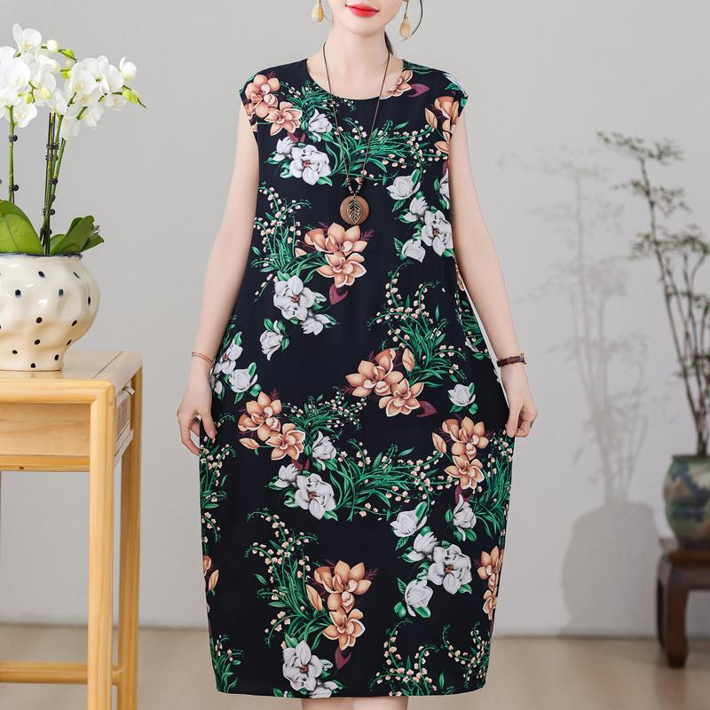 Robes Décontractées pour Femmes Été Vêtements Vintage Grande Taille Sans Manches Ample Robe Longue