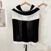 Navy Style Knitted Shawl for Women: Spring/Summer Sun Protection, Air-Conditioned Room Wear, Color Block Design, Fake Collar.
