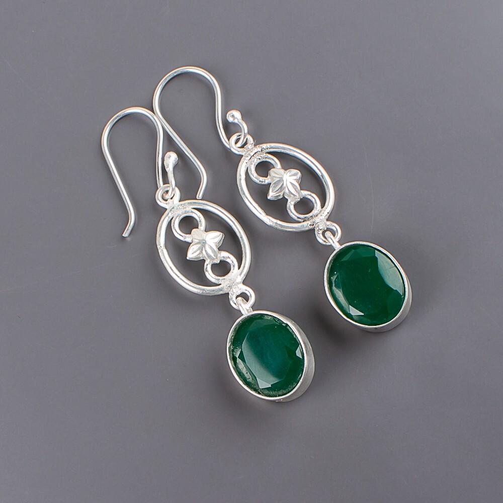 Green Onyx Gemstone 925 Sterling Silver Jewelry Handmade Dangle Earrings 2.00" EE-17-16