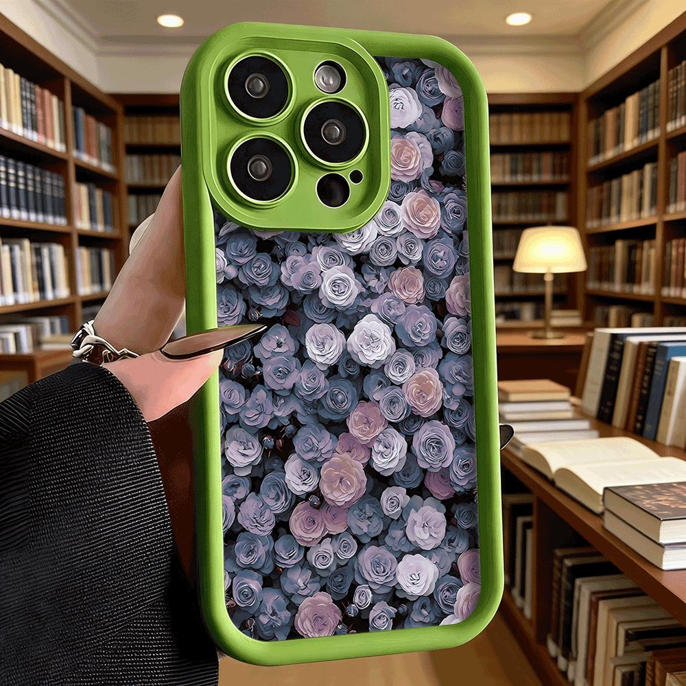 Dense Purple Rose Pattern Soft TPU Phone Case for iPhone 17 16 15 14 13 12 11 Pro Max Plus Shockproof Anti-Slip Cover