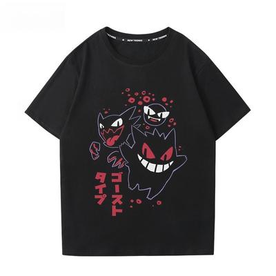Pokémon Gengar Printing Tee Pure Cotton Tshirt Mens 2026 Summer Fashion Oversize Street Casual Y2K Tops Streetwear Clothing