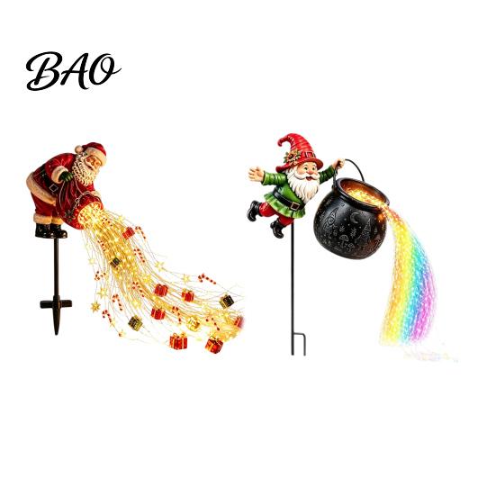 Holiday Path Lights for Walkway Solar Christmas Garden Stake Light, Santa Pouring Flowing LED String Lights, Colorful Magical Waterproof Pathway