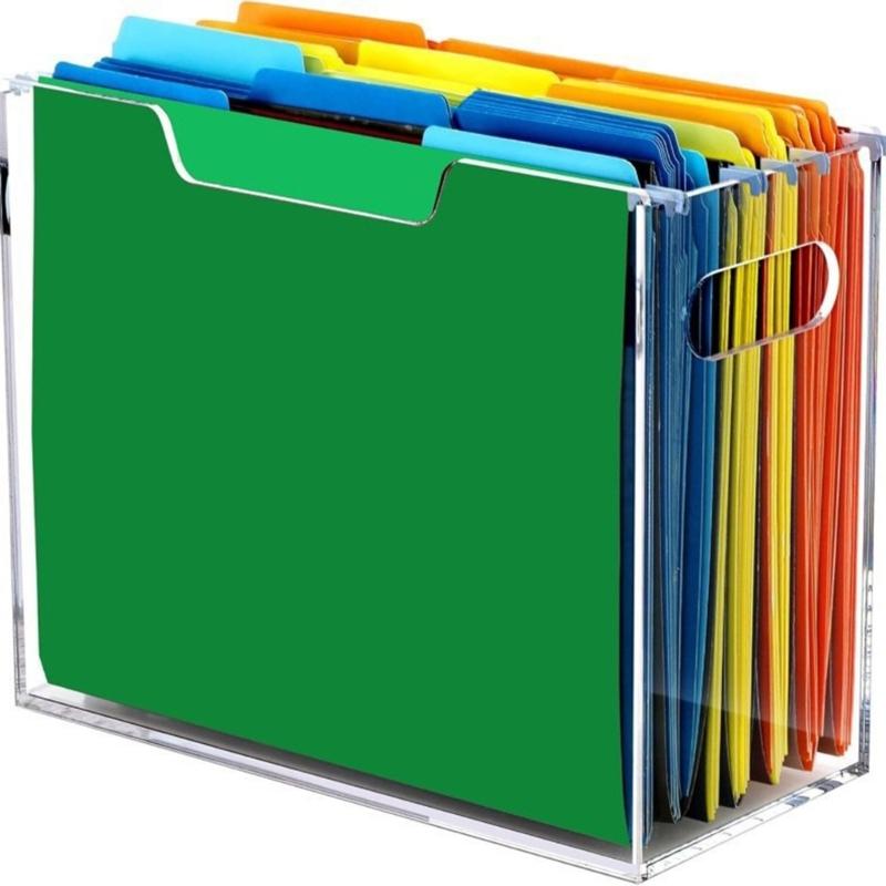 

Desktop Folder Organiser Clear Acrylic Folder Storage Case with Portable Handle Large Compartment File Box for Office 1