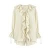 European And American Style Ruffle Hem Casual Set Spring Summer Women's Tie Cardigan Top And Shorts Design