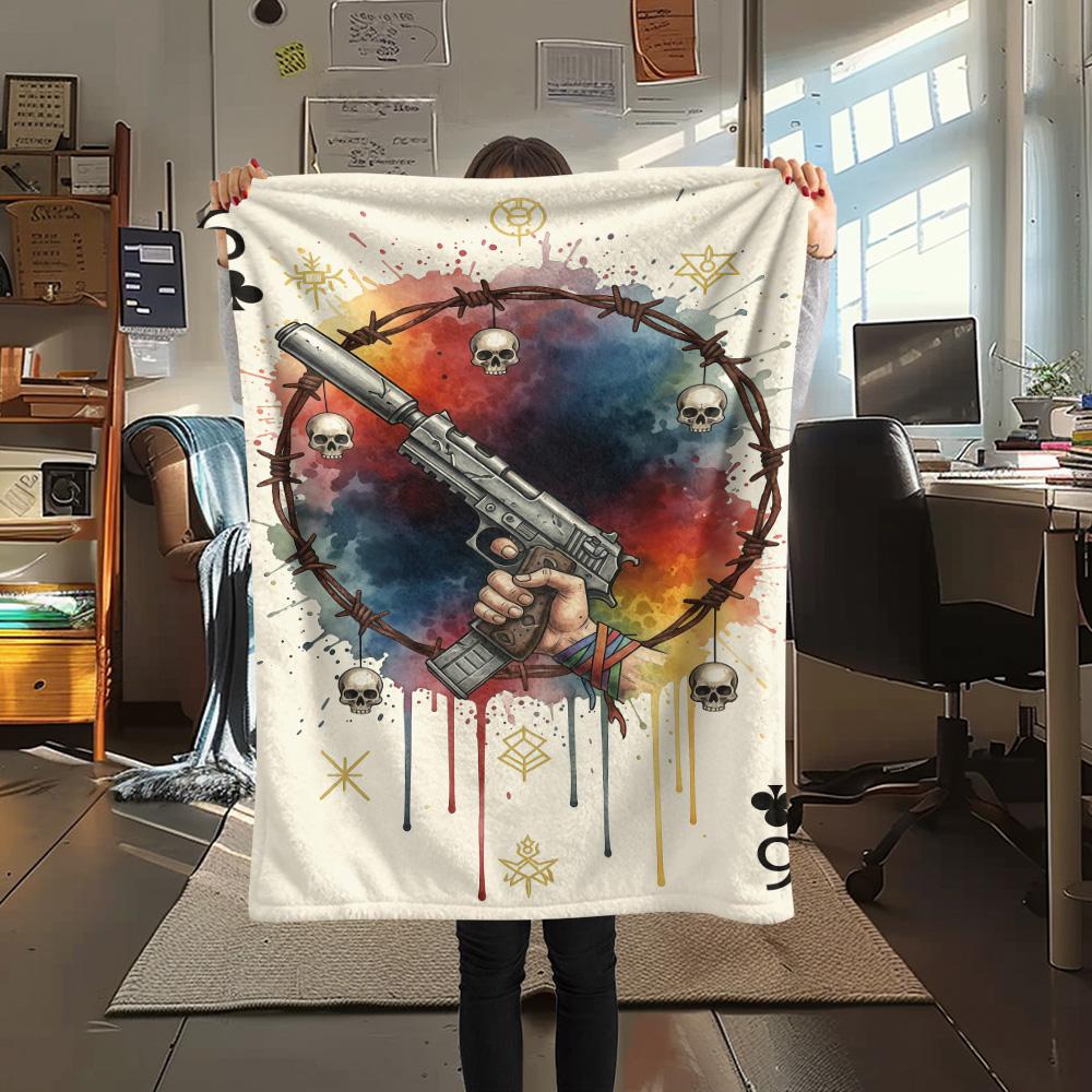 1PC Playing card style Print Flannel Blanket, High quality Comfortable for All Seasons, Home Decor, Warmth and Comfort