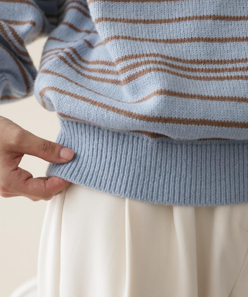 Ppaeppae Collared Loose Fit Striped Knit T-Shirt 3 Colors