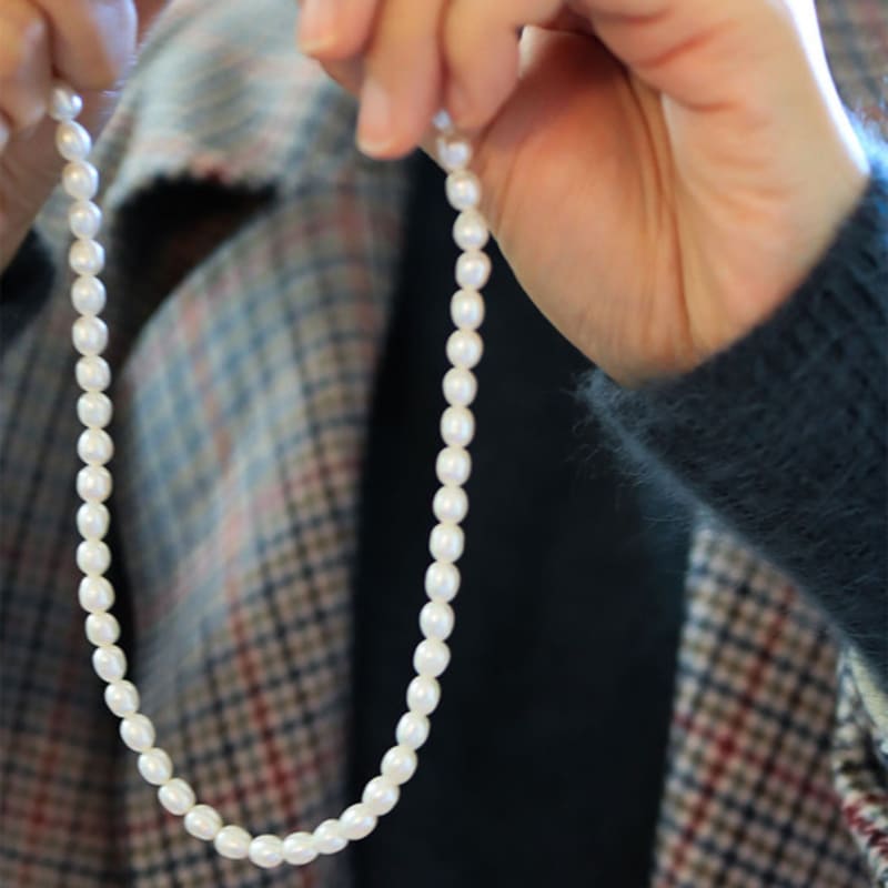 Modernlike 14k GF Silver Oval Freshwater Pearl Necklace 5mm