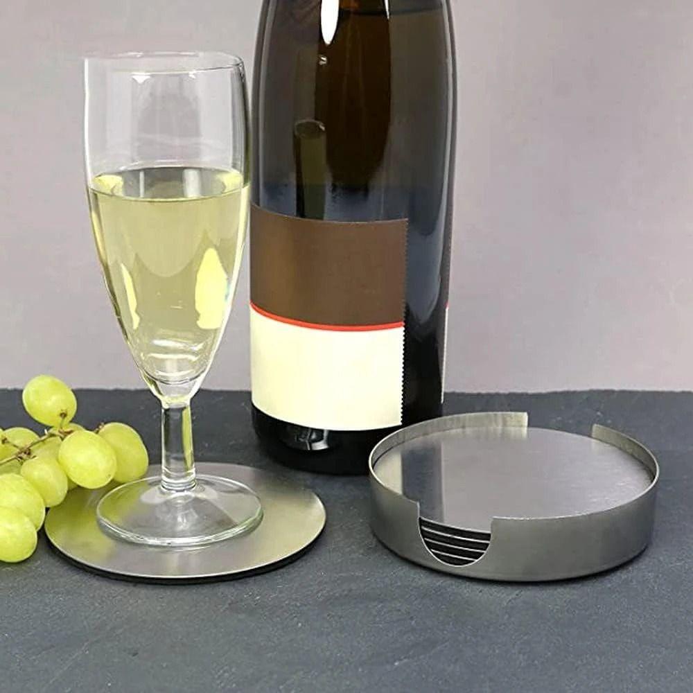 

6Pcs/Set Durable Cup Mat Set Heat-resistant Round Tea Cup Coaster Stainless Steel Coaster Hotel 6Pcs/Set