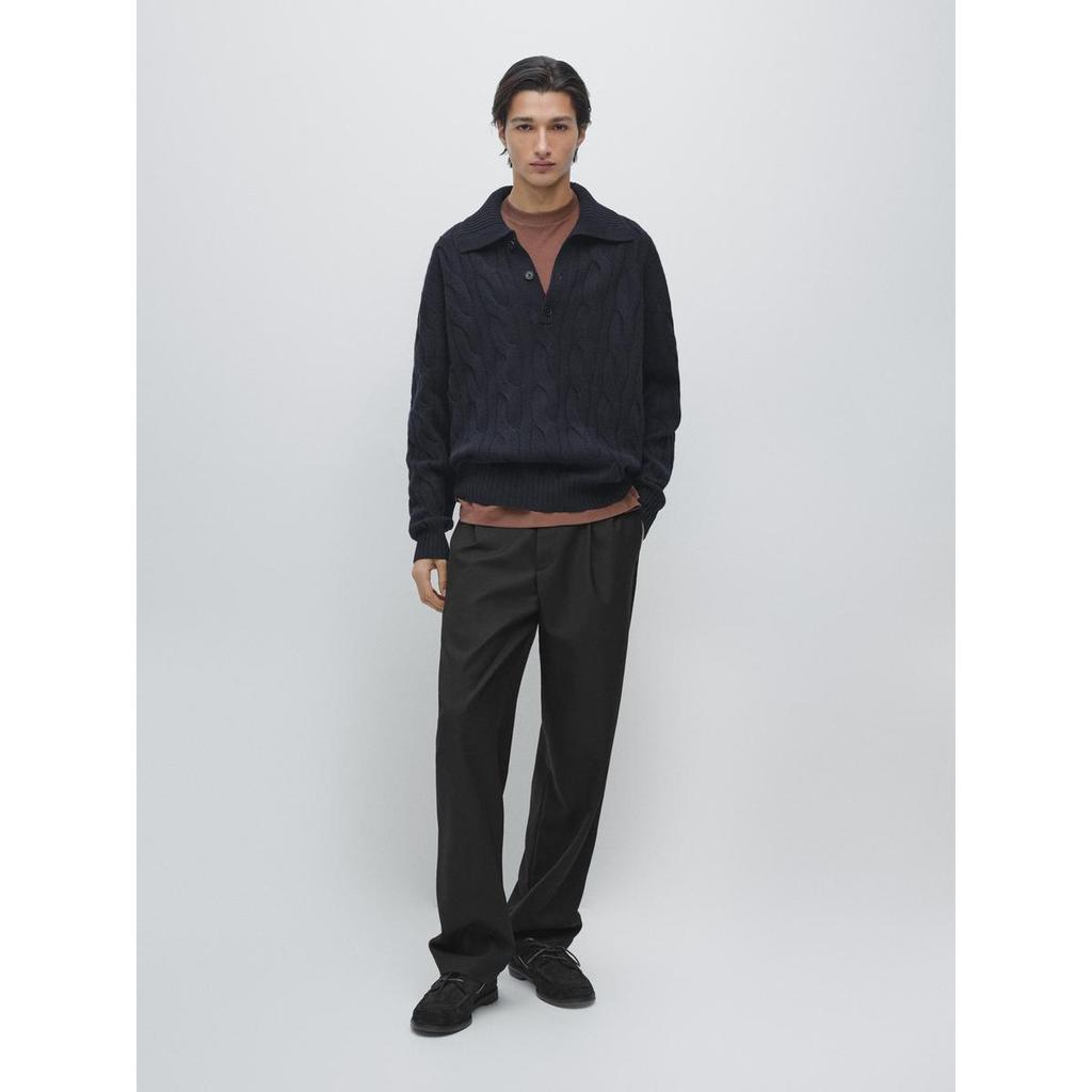 Masimodutti Wool Braided Knit Polo Sweater