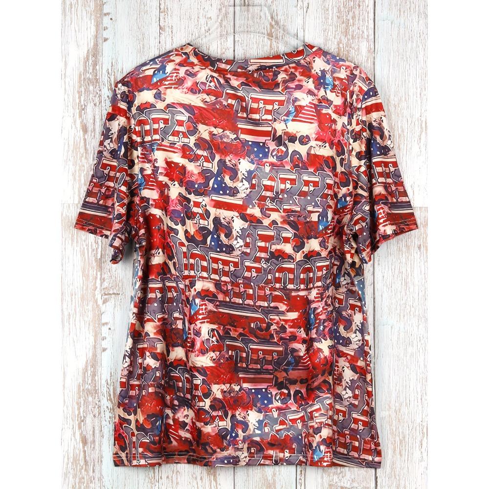 

Plus Size Flag Letter Print V Neck T-Shirt Casual Short Sleeve Top For Spring & Summer Women s Plus Size Clothing M