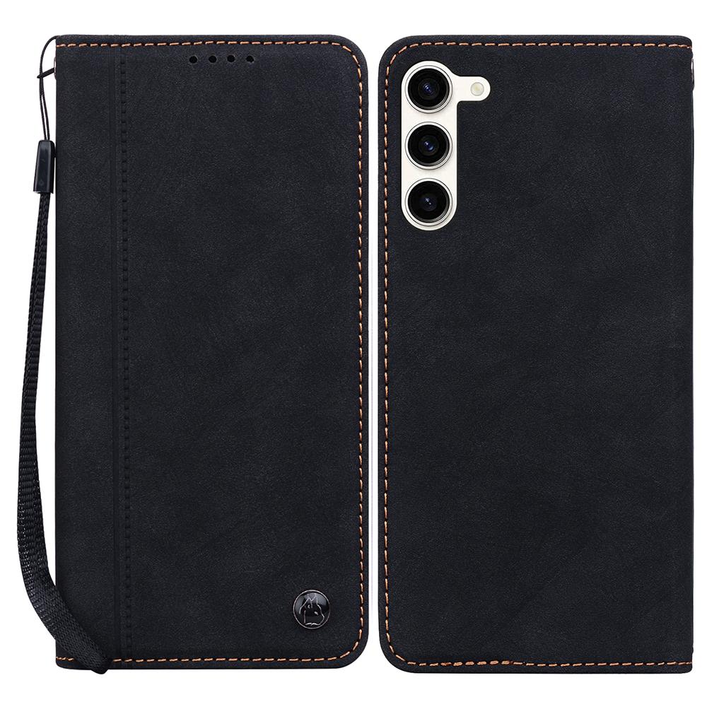 For Samsung Galaxy S23+ Case Lines Pattern Wallet Leather Phone Cover with Strap