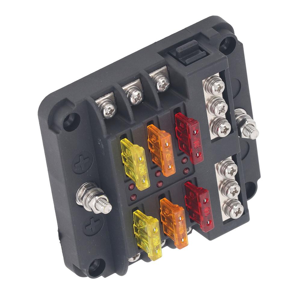 6 Way Fuse Block ATC ATO Blade Fuse Box Waterproof 12V‑24V DC with LED Indicator for Automobile