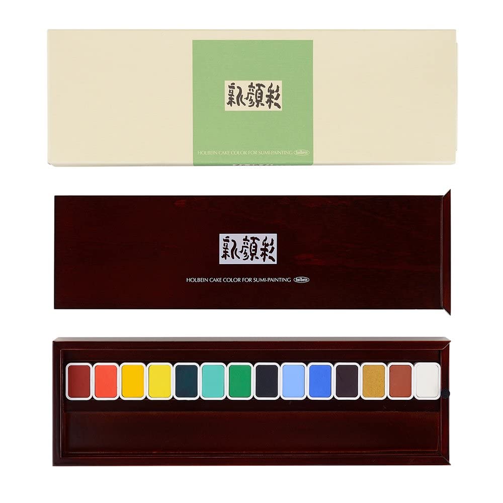 Holbein Japanese-style Solid Watercolor Paints, Shingansai N351, 14-Color Set, 02351