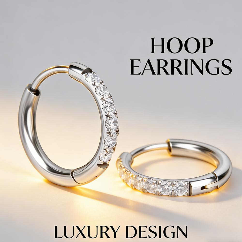 Gold Color Plated Stainless Steel Round Circle Earrings for Women Fashion Cubic Zirconia Hoop Earrings Jewelry Pendientes Mujer