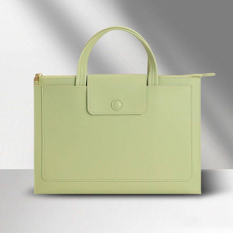 1pcs Customized Leather File Bag with Large Capacity, Thick Hand-held Zipper, Simple Laptop Bag, Storage and Data Bag