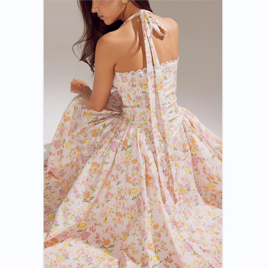 European and American sexy women's clothing new neck straps backless sleeveless dress big skirt retro medium